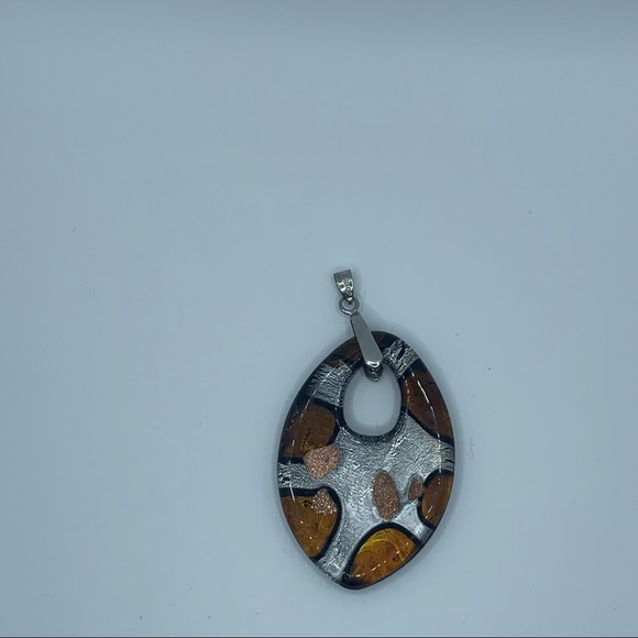 vintage art glass pendant Home Studio Silver & Orange Teardrop Necklace - Picture 2 of 4